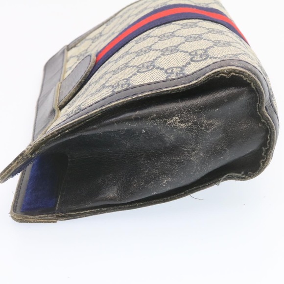 GUCCI Sherry Line GG Canvas Clutch Bag Navy Red Auth ai590 - Picture 7 of 16